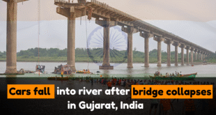 Cars fall into river after bridge collapses in Gujarat, India