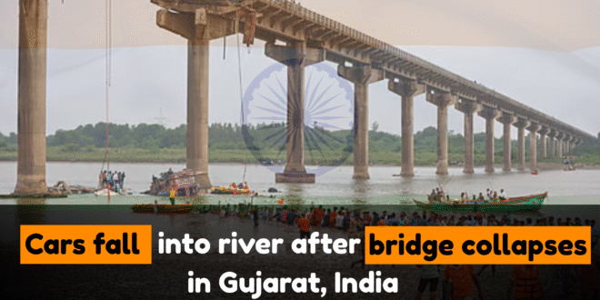 Cars fall into river after bridge collapses in Gujarat, India