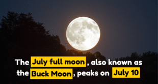 The July full moon, also known as the Buck Moon, peaks on July 10